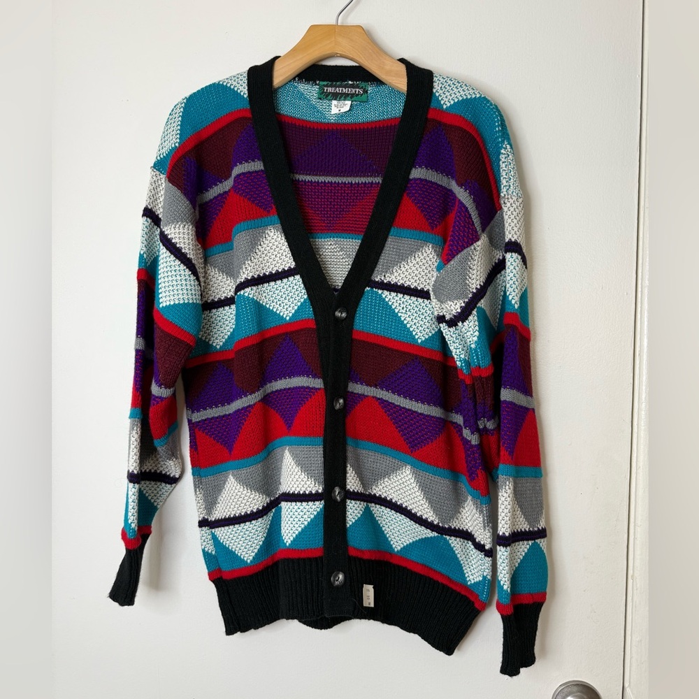 Treatments new old stock, vintage multicolor 80s button down cardigan unisex M